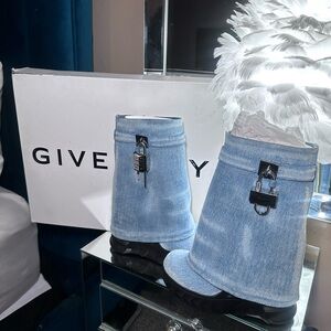 Givenchy Blue Denim Boots with Silver Lock